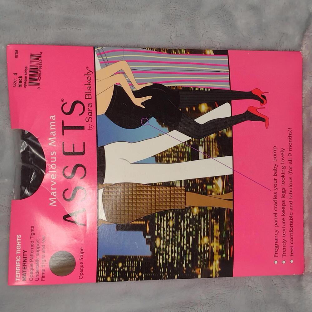 NWT Marvelous Mama Maternity Terrific Tights, Size 4, Black Opaque Stripe